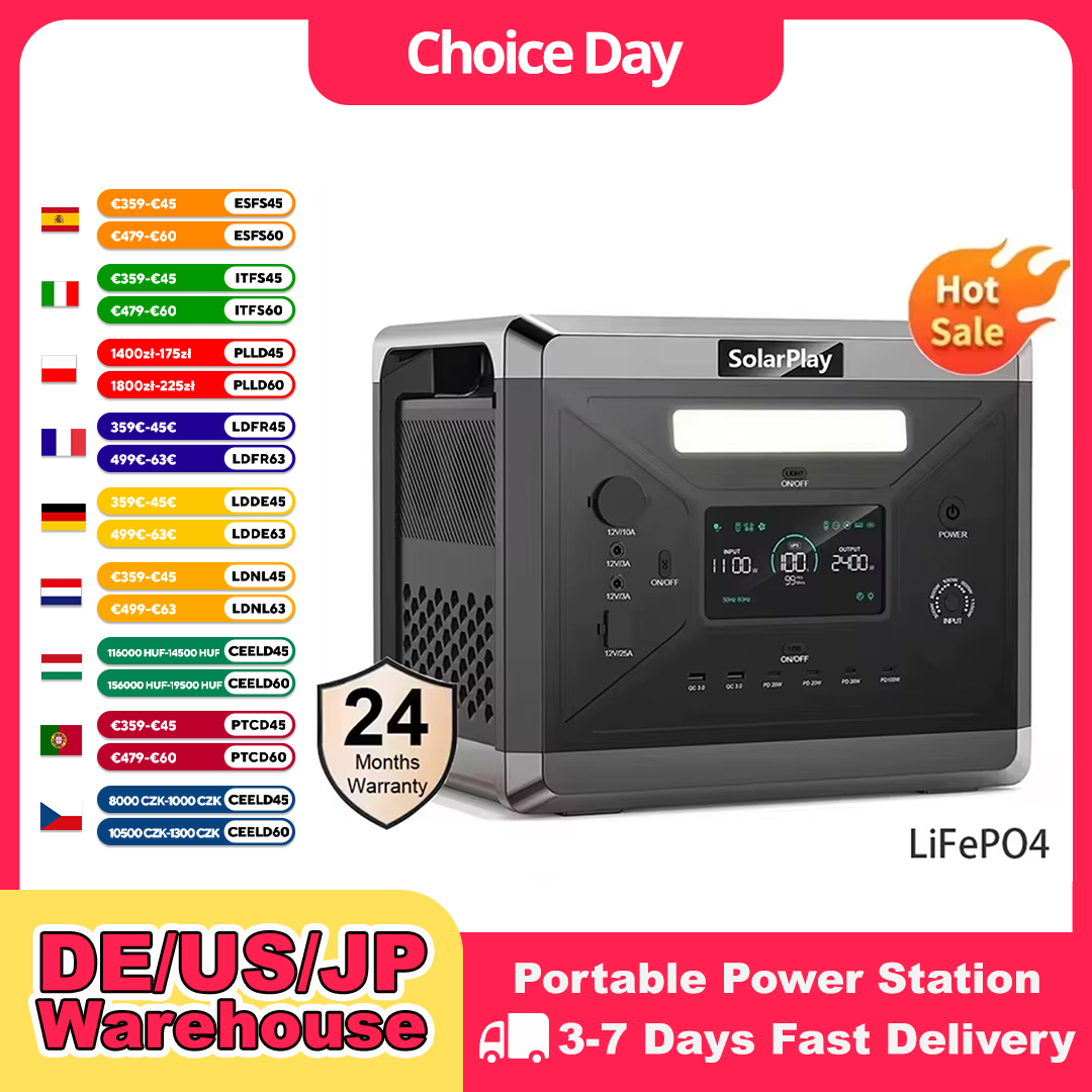 Outdoor Power Source - SOLARPLAY ポータブル電源 Q2501 アウトドアキャンプや家庭用、2160Wh LiFePO4バッテリー搭載、12出力ポート付きソーラー発電機