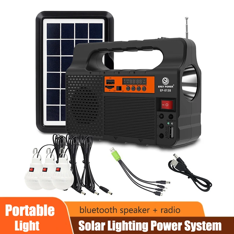 Outdoor Power Source - 屋外ポータブルソーラー照明システム発電機 6Wソーラーパネル 3LED電球 緊急用ソーラーパワーバンク 家庭用キャンプ用