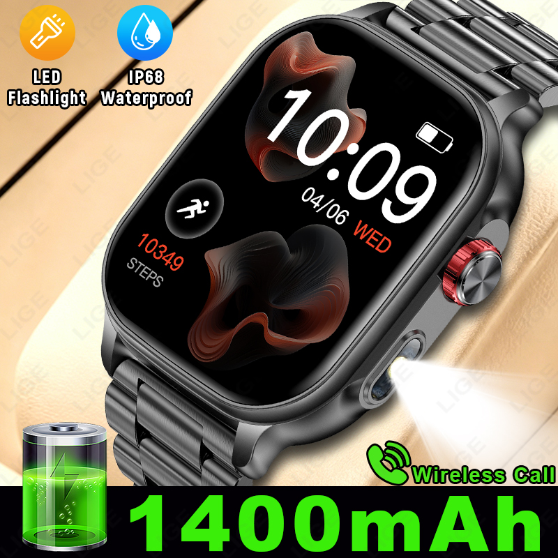 Outdoor Power Meter - LIGE 新 1400mAh ビッグバッテリースマートウォッチ男性屋外懐中電灯 IP68 防水