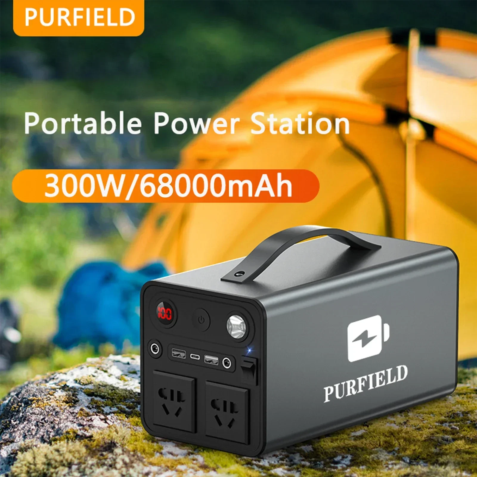 Outdoor Power Source - Purfield-ポータブル発電所、発電機バッテリー、AC DC出力、屋外充電器、非常用電源、パワーバンク、68000mah、300w