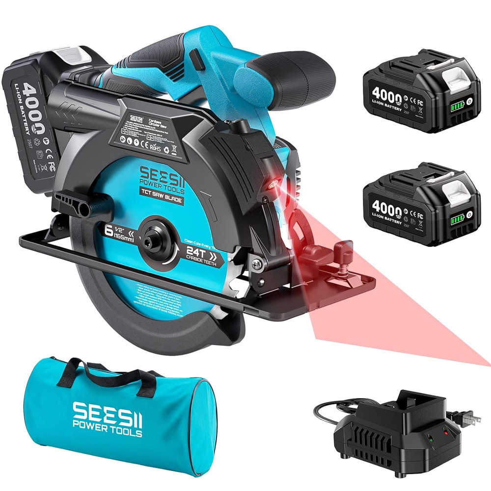 Lawn Mower Battery - SEESII 6-1/2インチコードレス丸鋸 5200 RPM 電動パワーソー 45度切断調整機能付き