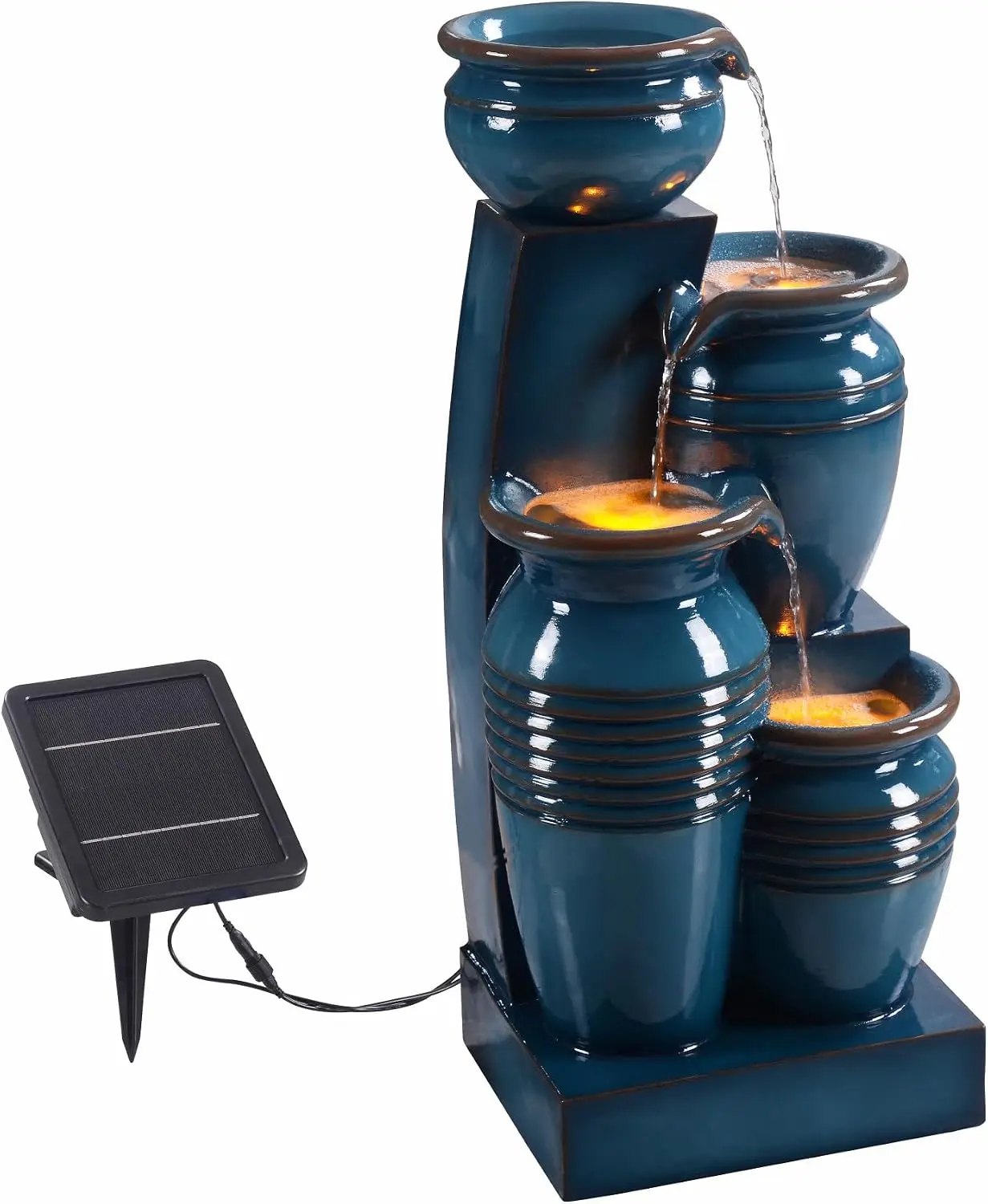 Outdoor Power Source - 28.7インチ 4段カスケードボウル ソーラーパワー式噴水 屋外リビングスペース用 ブルー |