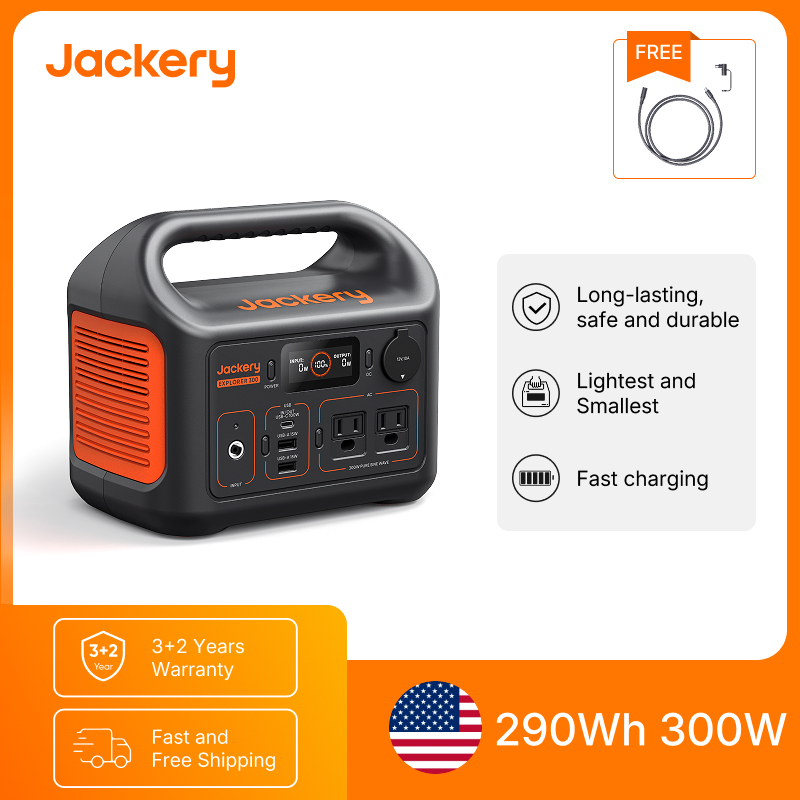 Outdoor Power Source - Jackery ポータブル電源 エクスプローラー300New 5m延長コード付き、アウトドアキャンプ、旅行用ソーラー発電機