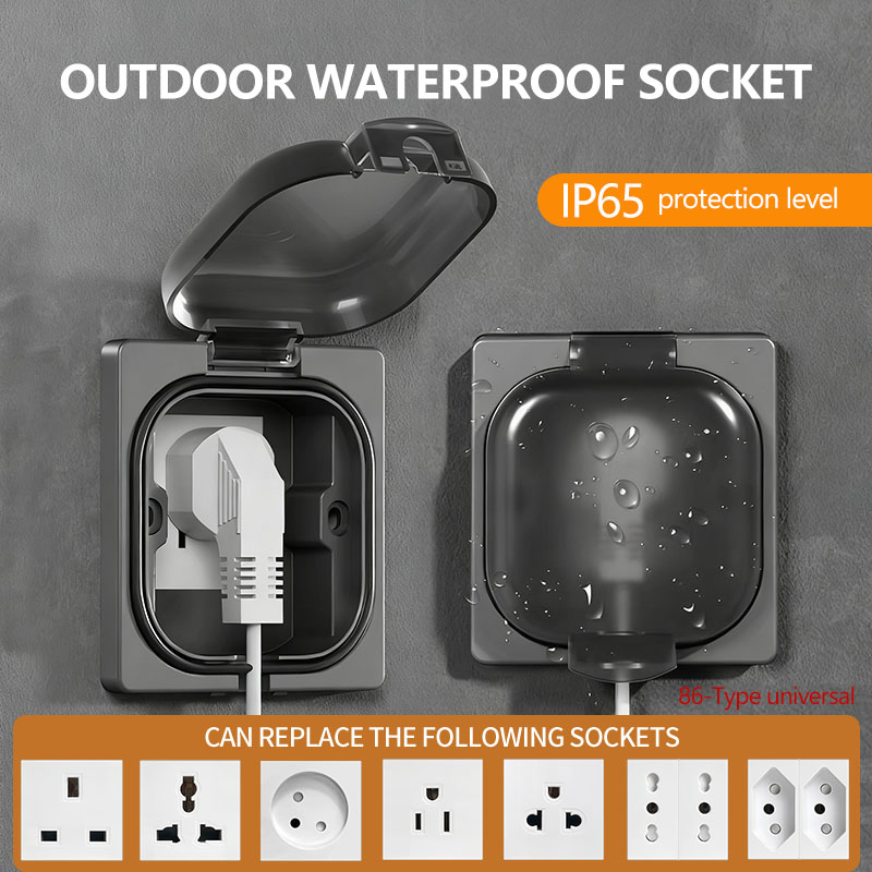 Outdoor Power Receptacle - IP65防水屋外コンセント、16A高出力壁プレート、250V米国/タイスタイル10Aコンセント、浴室＆耐候性電気