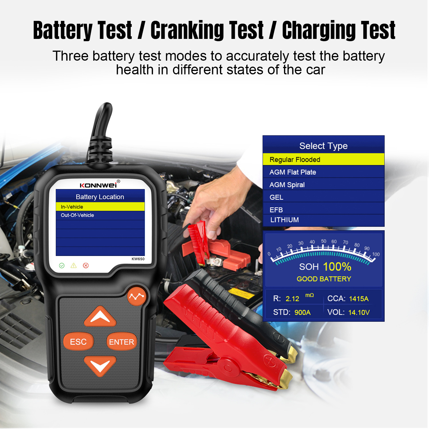 KONNWEI KW650 自動車バッテリーテスター 6V- - Lawn Mower Battery のレビューと価格